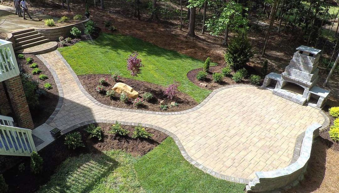Kidney Shaped Patio, Fireplace, and Walkway Holly Springs